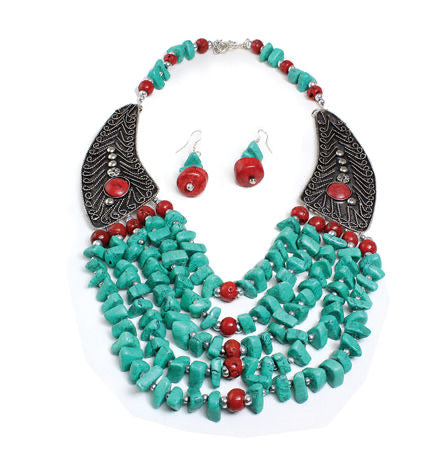 Turquoise Beaded Statement Choker Set